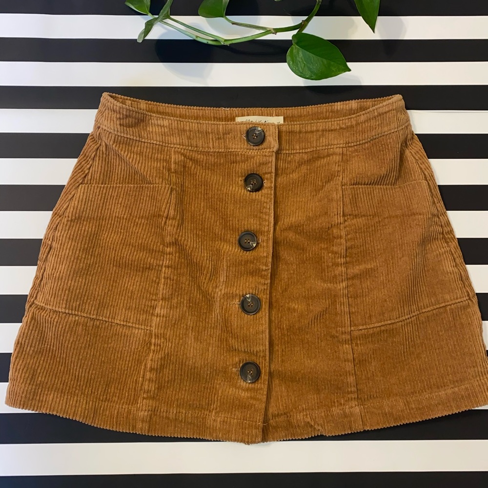 Corduroy Brown Skirt with Pockets